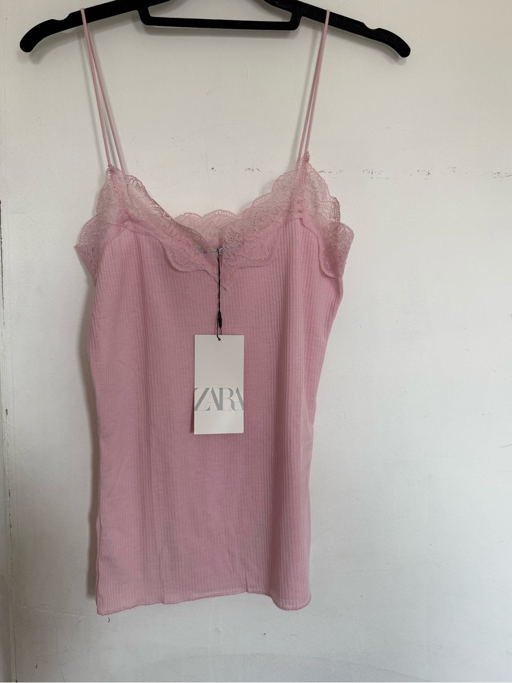 ZARA Pink Lace Trim Ribbed Cami size SMALL NWT